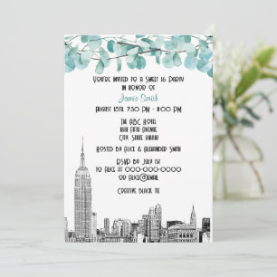 NYC Skyline ESB Etch Eukalyptus Sweet 16 Inbjudningar