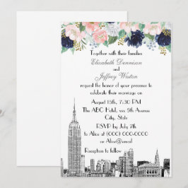 NYC Skyline ESB Etch Rosa Vit Blå Guld Blommig Inbjudningar