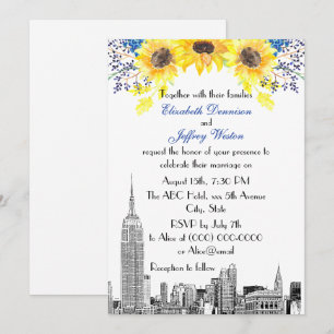 NYC Skyline ESB Etch Sunflower #2 Blommig Bröllop Inbjudningar