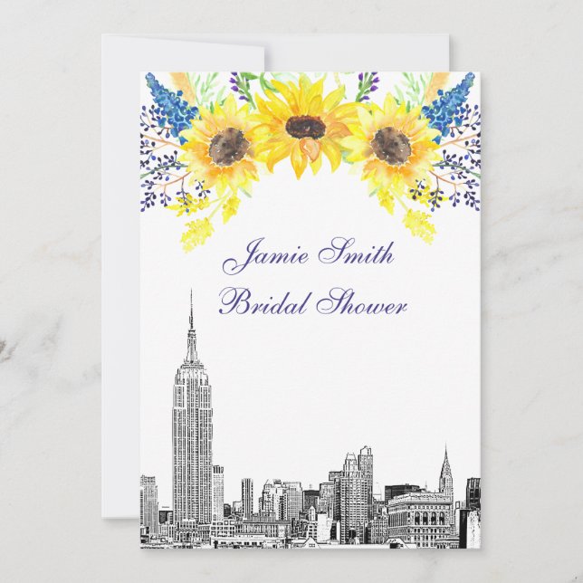 NYC Skyline ESB Etch Sunflower #2 Bröllopsdusch Inbjudningar (Framsida)