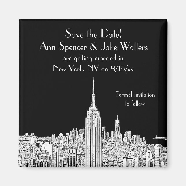 NYC Skyline ESB Top of the Rock Spara datum Blk Magnet (Framsidan)