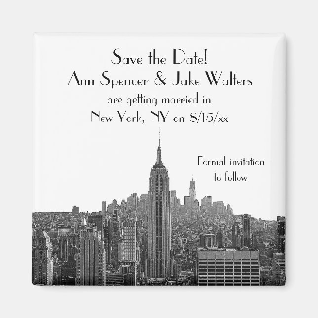 NYC Skyline ESB Top of the Rock Spara datumet Magnet (Framsidan)