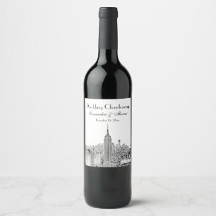 NYC Skyline ESB Top of the Sten Etched Vin Label Vinflaska Etikett