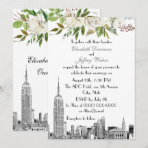 NYC Skyline ESB Vit Blommig Akvarell Bröllop