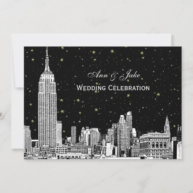 NYC Skyline Etch Starry DIY BG Wedding bjudande Inbjudningar (Framsida)