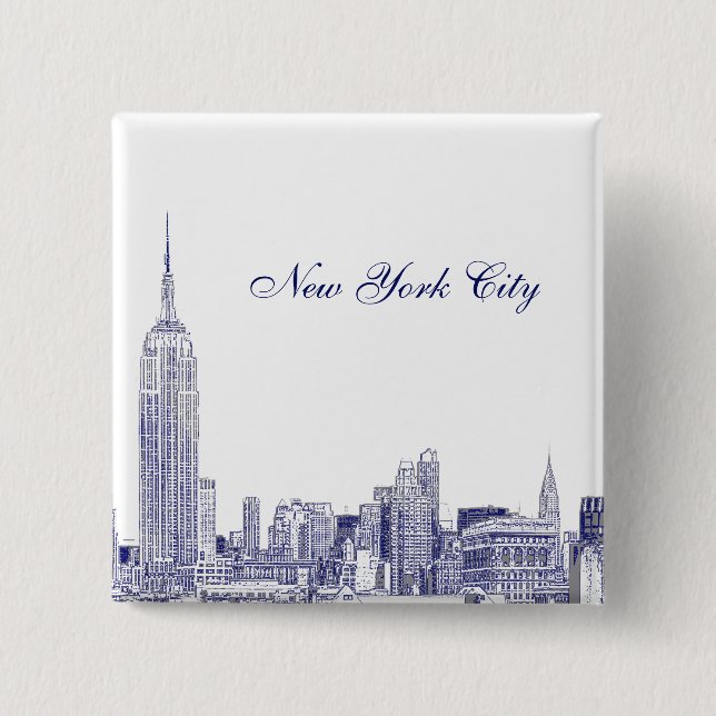 NYC Skyline Etched 01 Blå Knapp (Framsida)