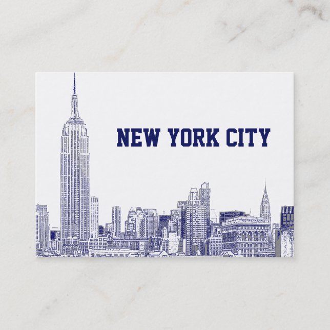 NYC Skyline Etched 01 Blå Visitkort (Framsida)