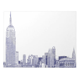 NYC Skyline Etched 01 Blue Anteckningsblock