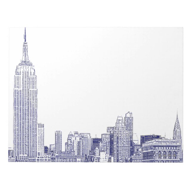NYC Skyline Etched 01 Blue Anteckningsblock (Framsida)