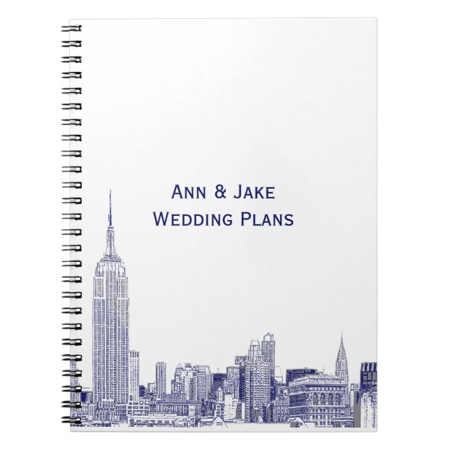 NYC Skyline Etched 01 Blue Anteckningsbok (Framsidan)