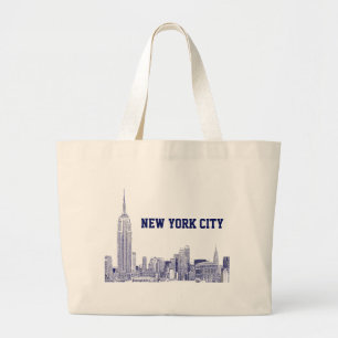 NYC Skyline Etched 01 Blue Jumbo Tygkasse