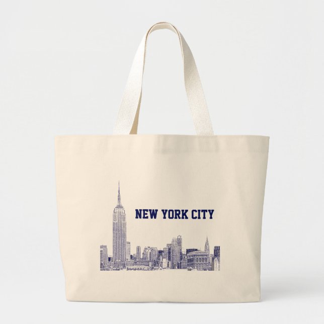 NYC Skyline Etched 01 Blue Jumbo Tygkasse (Framsidan)