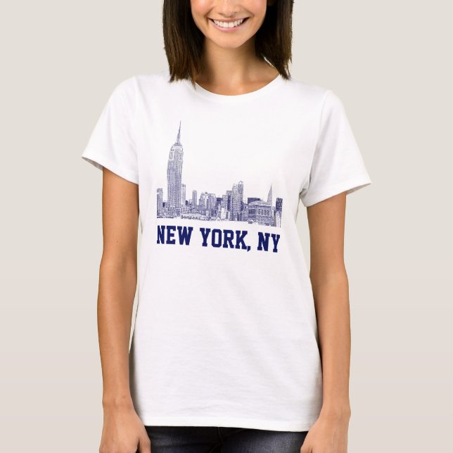 NYC Skyline Etched 01 Blue T Shirt (Framsida)