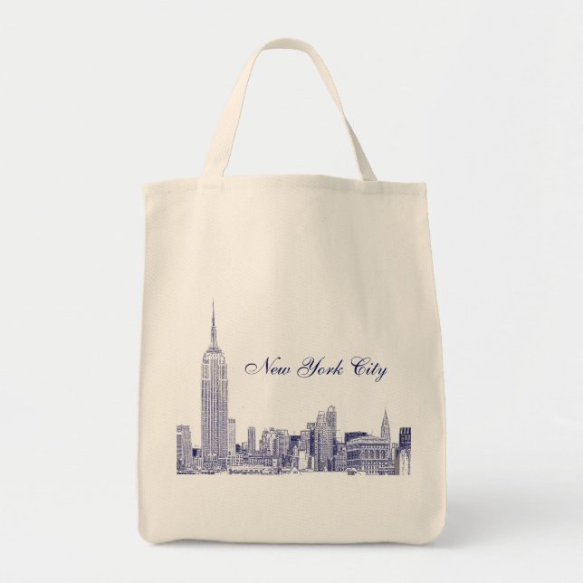 NYC Skyline Etched 01 Blue Tygkasse (Framsidan)