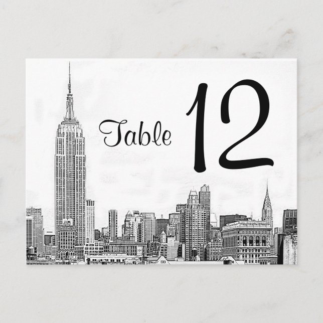NYC Skyline Etched 01 Bordnummer Vykort (Framsida)