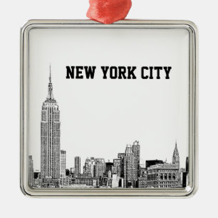 NYC Skyline Etched 01 Julgransprydnad Metall