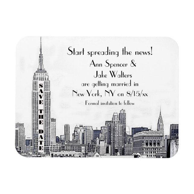 NYC Skyline Etched 01 Spara datum Magnet (Horisontell)