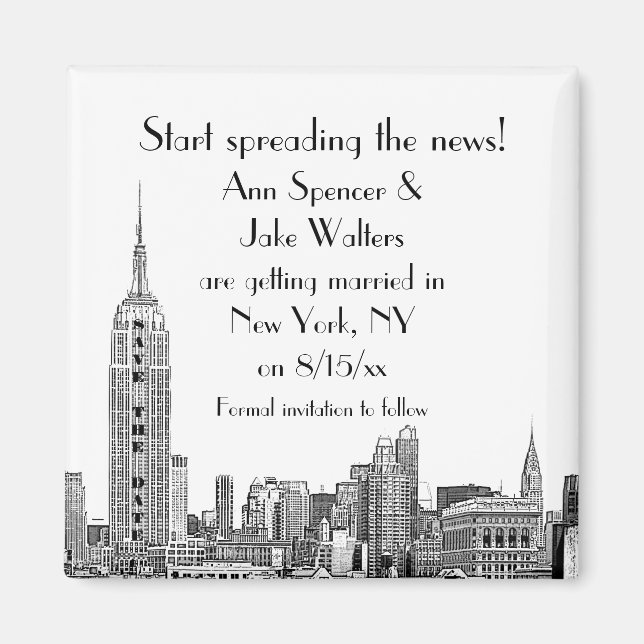 NYC Skyline Etched 01 Spara datum Magnet (Framsidan)