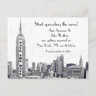 NYC Skyline Etched 01 Spara datum Meddelande Vykort