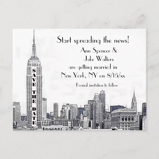 NYC Skyline Etched 01 Spara datum Meddelande Vykort (Framsida)