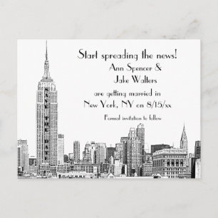 NYC Skyline Etched 01B Spara datum Meddelande Vykort