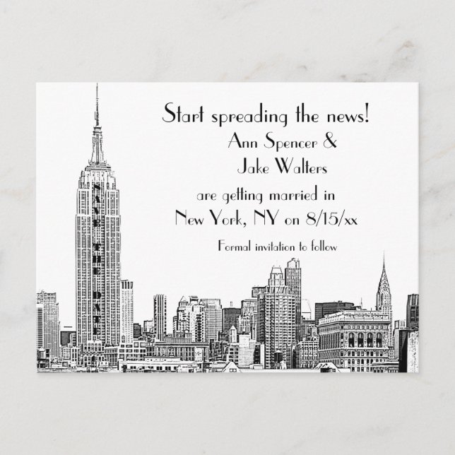 NYC Skyline Etched 01B Spara datum Meddelande Vykort (Framsida)