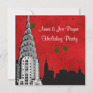 NYC Skyline Etched Chrysler 1 Julfirande Inbjudningar
