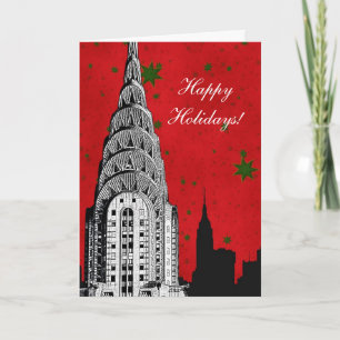 NYC Skyline Etched Chrysler Bldg-Helgdag Helgkort