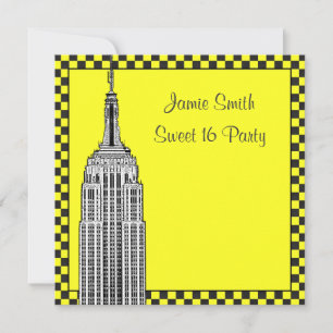 NYC Skyline Etched ESB Rutig Taxi 2 Sweet 16 Inbjudningar