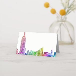 NYC Skyline Etched look Rainbow Escort Card Placeringskort