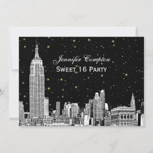 NYC Skyline Etched Starry DIY BG Färg Sweet 16 Inbjudningar