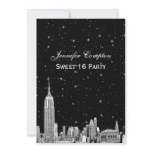 NYC Skyline Etched Starry DIY BG Färg Sweet 16
