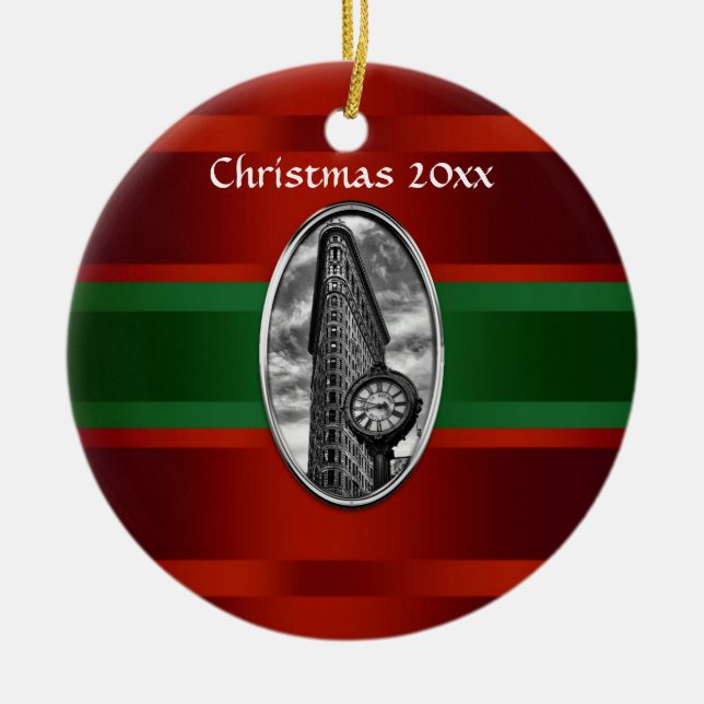 NYC Skyline: Flatiron Byggnad Julafton #3 Julgransprydnad Keramik (Framsidan)