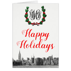 NYC Skyline Glad helg-kort för julkrans Hälsningskort