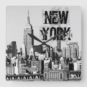NYC Skyline II Fyrkantig Klocka