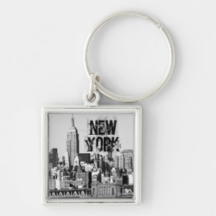 NYC Skyline II Fyrkantig Silverfärgad Nyckelring