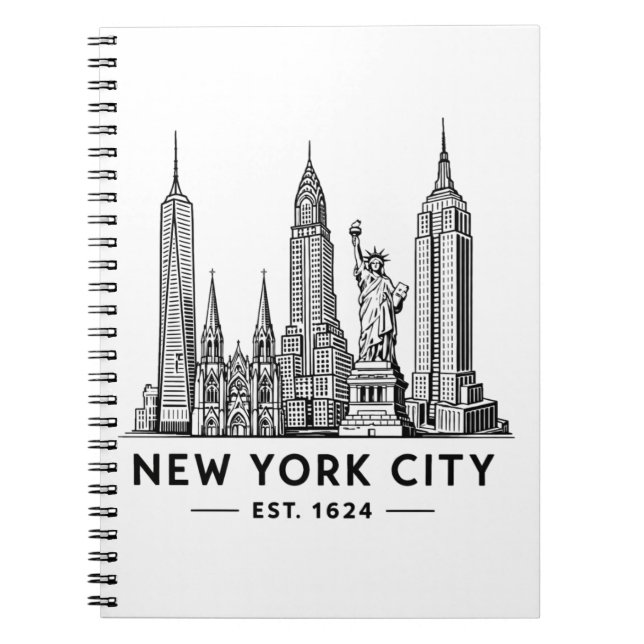 NYC Skyline Illustration with Statue of Liberty Anteckningsbok (Framsidan)