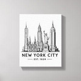 NYC Skyline Illustration with Statue of Liberty Canvastryck