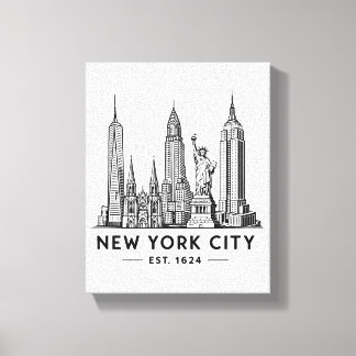 NYC Skyline Illustration with Statue of Liberty Canvastryck