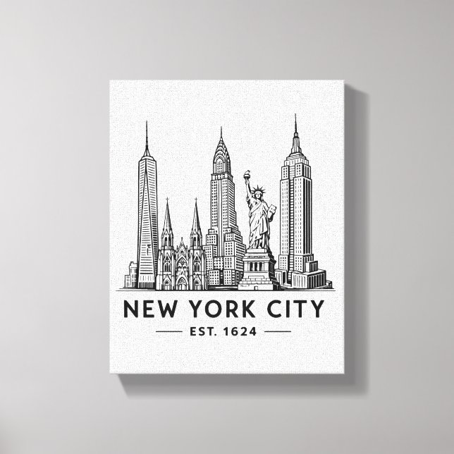 NYC Skyline Illustration with Statue of Liberty Canvastryck (Framsida)