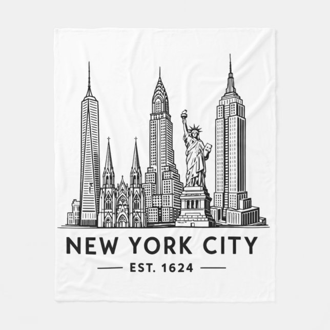 NYC Skyline Illustration with Statue of Liberty Fleecefilt (Framsidan)