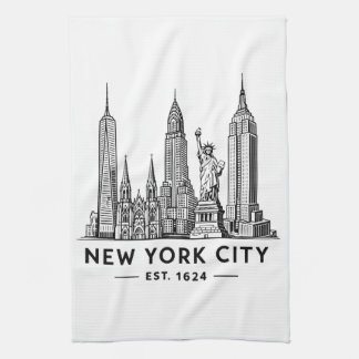 NYC Skyline Illustration with Statue of Liberty Kökshandduk