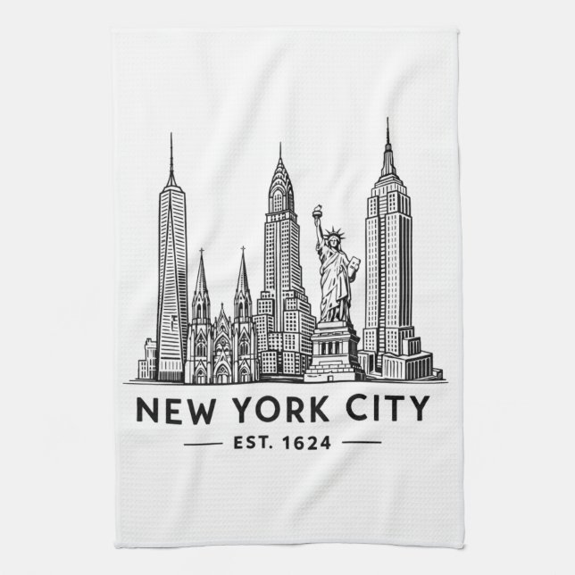 NYC Skyline Illustration with Statue of Liberty Kökshandduk (Vertikal)