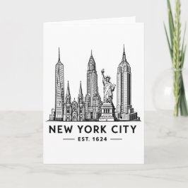 NYC Skyline Illustration with Statue of Liberty Kort