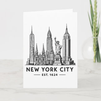 NYC Skyline Illustration with Statue of Liberty Kort