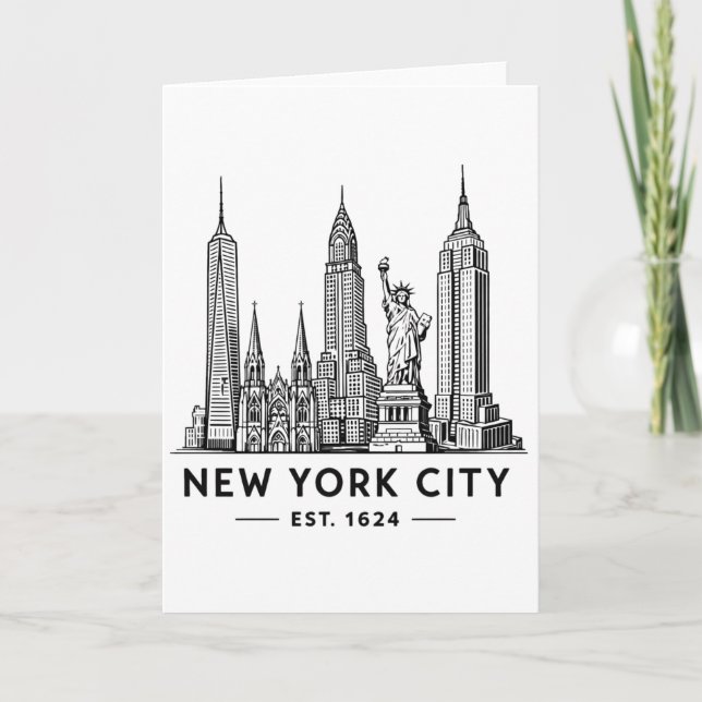 NYC Skyline Illustration with Statue of Liberty Kort (Framsida)