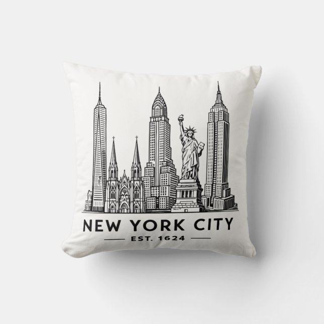 NYC Skyline Illustration with Statue of Liberty Kudde (Framsida)