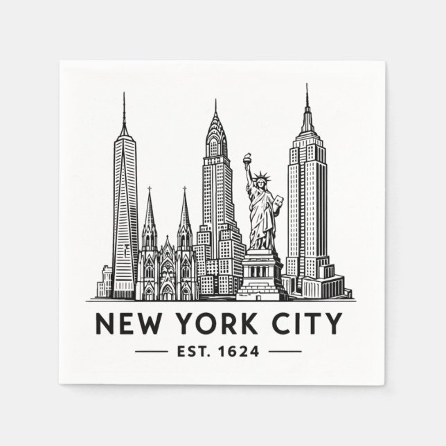 NYC Skyline Illustration with Statue of Liberty Pappersservett (Framsidan)