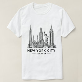 NYC Skyline Illustration with Statue of Liberty T Shirt