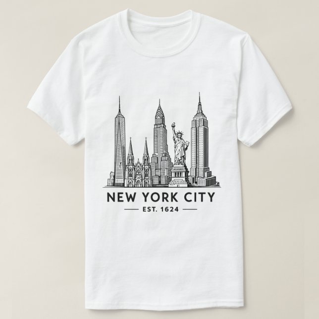 NYC Skyline Illustration with Statue of Liberty T Shirt (Design framsida)